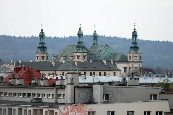 Roofs of buildings and church towers in Kielce